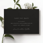 Reserva La Fecha Negro moderno | Elegante Boda Minimalista Moody<br><div class="desc">El negro formal guarda las tarjetas de fecha con acentos de guión caligráfico.</div>