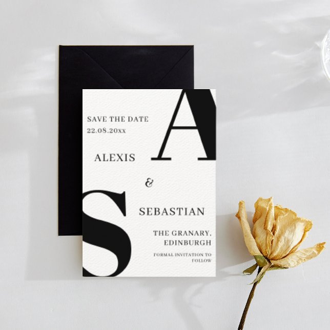 Reserva La Fecha Negro moderno sobre Monocromo blanco (Subido por el creador)