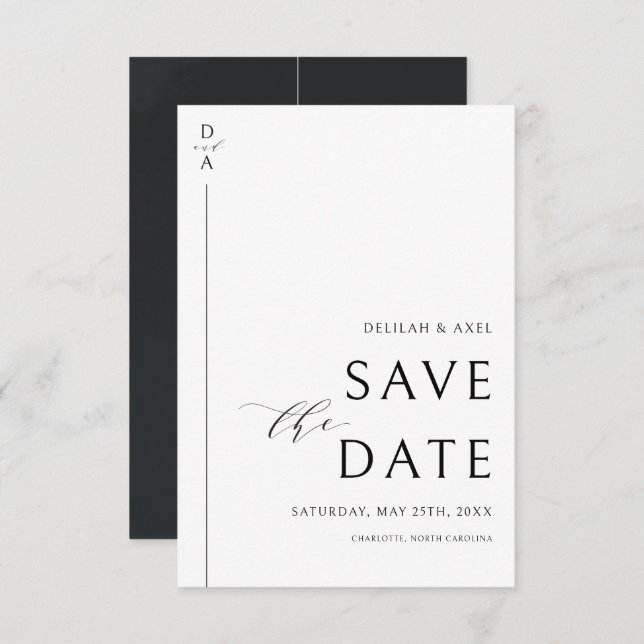 Reserva La Fecha Negro y blanco ultra moderno ahorran la fecha (Anverso / Reverso)