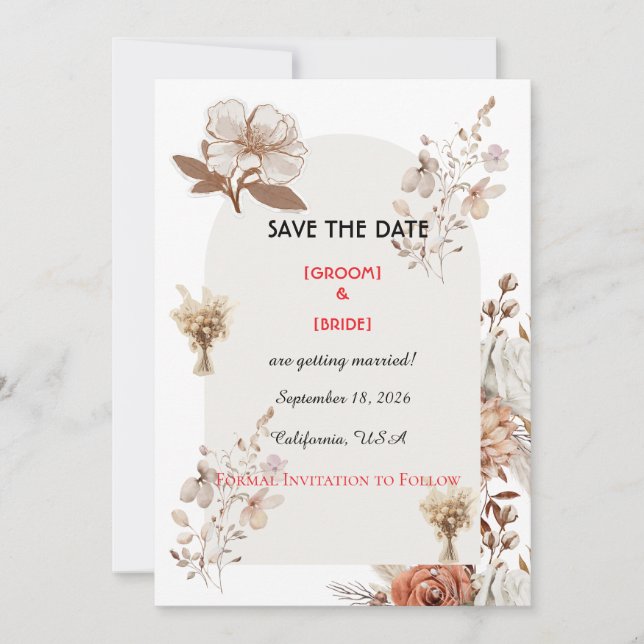 Reserva La Fecha Neutral Boho Wedding Save The Date (Anverso)