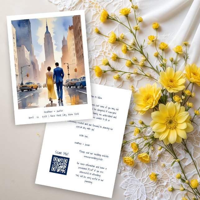 Reserva La Fecha New York Iconic Building Cute Cityscape Wedding (New York Iconic Building Colorful Cityscape Wedding Couple Illustration Save the Dates Cards. )