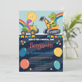 Reserva La Fecha Niño niño con tractor de dinosaurio lindo Escuela 