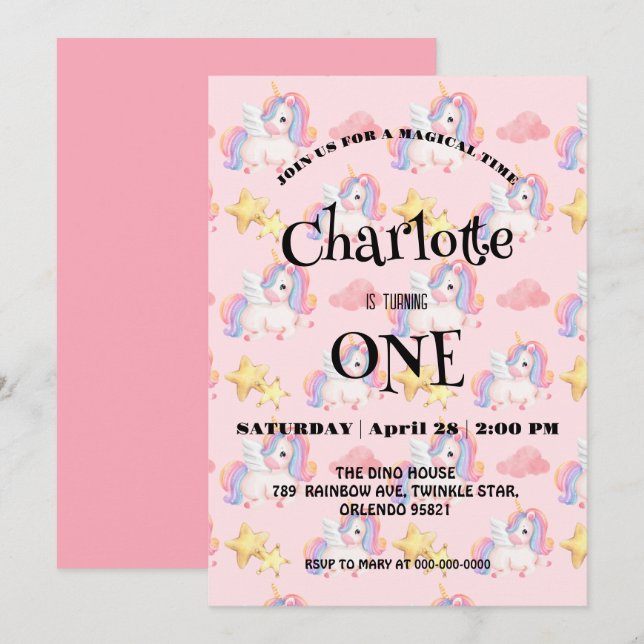 Reserva La Fecha Noche de cumpleaños Rainbow unicorn moderno (Anverso / Reverso)