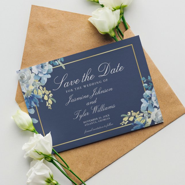 Reserva La Fecha Noche Navy Blue Gold Floral Elegante (Subido por el creador)