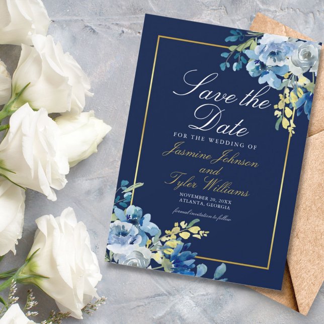 Reserva La Fecha Noche Navy Blue Gold Floral Elegante (Subido por el creador)