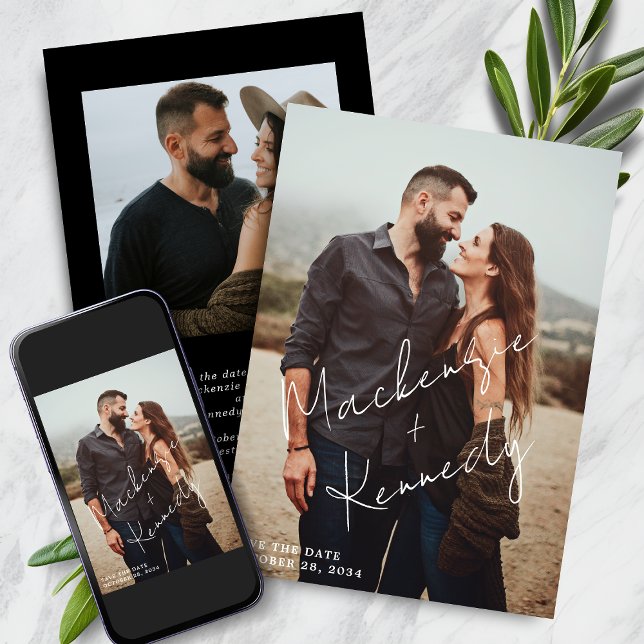 Reserva La Fecha Nombres de guiones elegantes Foto Guardar la fecha (Elegant Script Names Photo Save the Date Announcements)