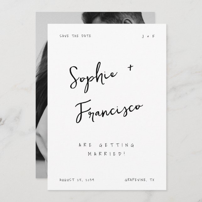 Reserva La Fecha Nombres de novios escritos a mano boda francesa (Anverso / Reverso)