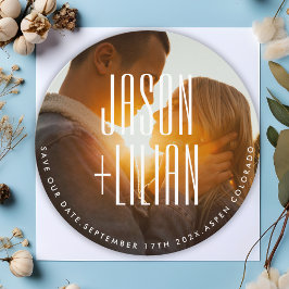 RESERVA LA FECHA NOMBRES EN NEGRO ULTRA SIMPLE FOTO ROUND QR CÓDIGO