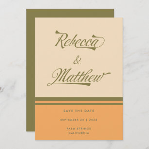 Reserva La Fecha NOMBRES PERSONALIZADOS Green 70 Stripes Retro Boda