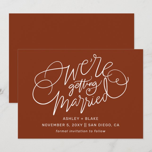 Reserva La Fecha Nos casamos con la caligrafía simple de roya (Anverso / Reverso)