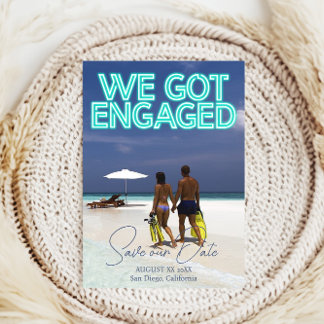 Reserva La Fecha Nos Comprometimos Luces de Neón Azul Verde Foto