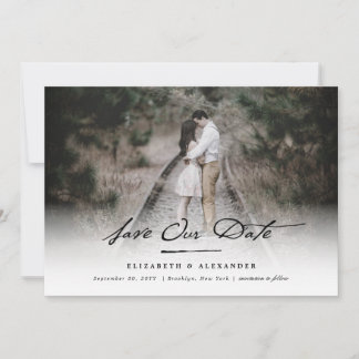 Reserva La Fecha Nostálgica Foto de Boda con Letra a Mano de Estilo