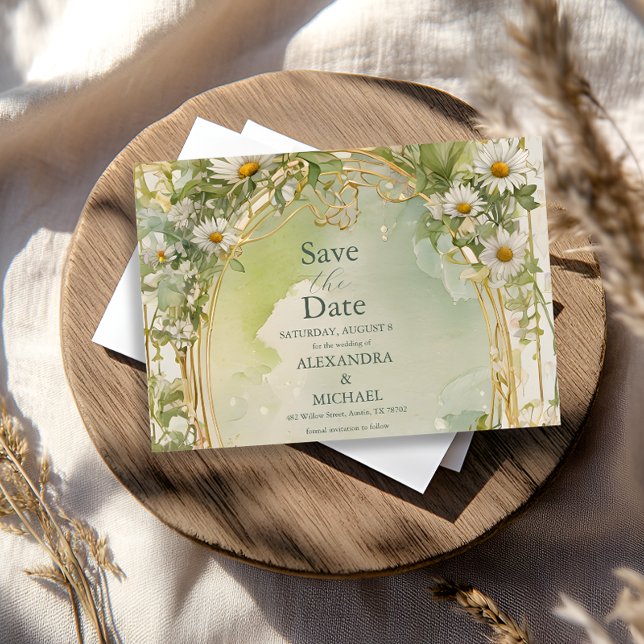 Reserva La Fecha Nouveau Daisies Ivory Green Boda (Subido por el creador)