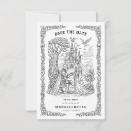 Reserva La Fecha Novia Caballero Blanco Negro Castillo Gótico Boda