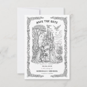Reserva La Fecha Novia Caballero Blanco Negro Castillo Gótico Boda 