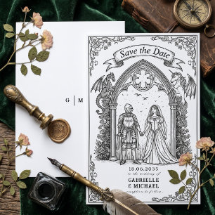 Reserva La Fecha Novia Caballero Gótico Medieval Save The Date