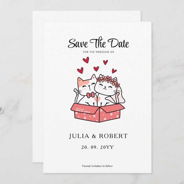 Reserva La Fecha Novia De Gato Y Boda De Groom (Anverso / Reverso)