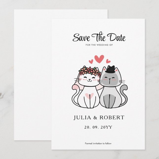 Reserva La Fecha Novia De Gato Y Boda De Groom (Anverso / Reverso)