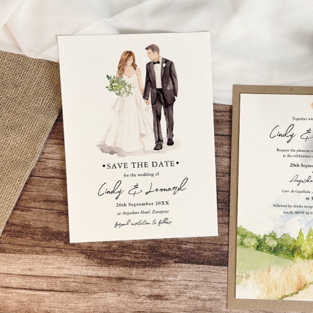 Reserva La Fecha Novia y Novio Acuarela Boda Save the Date (Subido por el creador)
