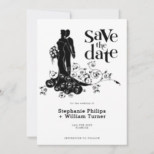 Reserva La Fecha Novia y novio elegantes boda silueta