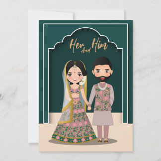 Reserva La Fecha Novia y novio pareja linda pareja caricatura india