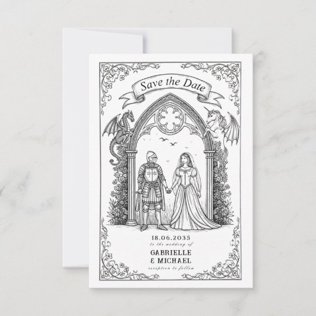 Reserva La Fecha Novio Caballero Gótico Medieval Save The Date (Anverso)
