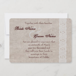 Reserva La Fecha nudo celta en arpillera rústica tradicional irland