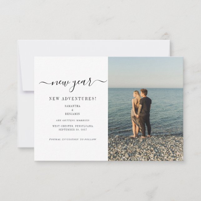 Reserva La Fecha Nuevas Aventuras de Boda Foto Moderna Save The Dat (Anverso)