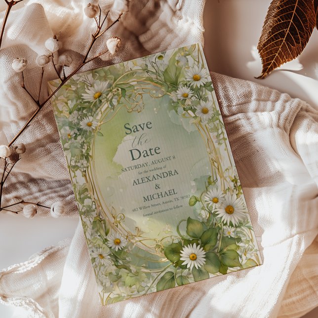 Reserva La Fecha Nuevas Daisies Marfil Verde Boda (Subido por el creador)
