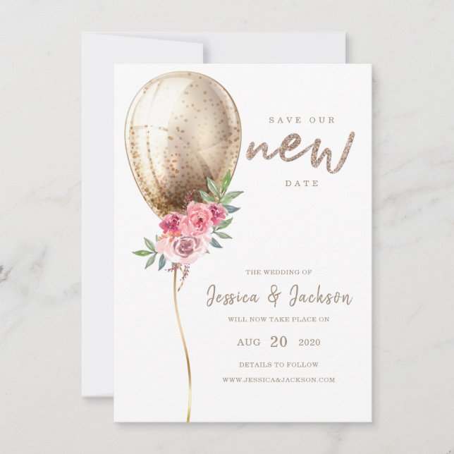 Reserva La Fecha Nuevo Boda de fecha posposición globo Beige (Anverso)