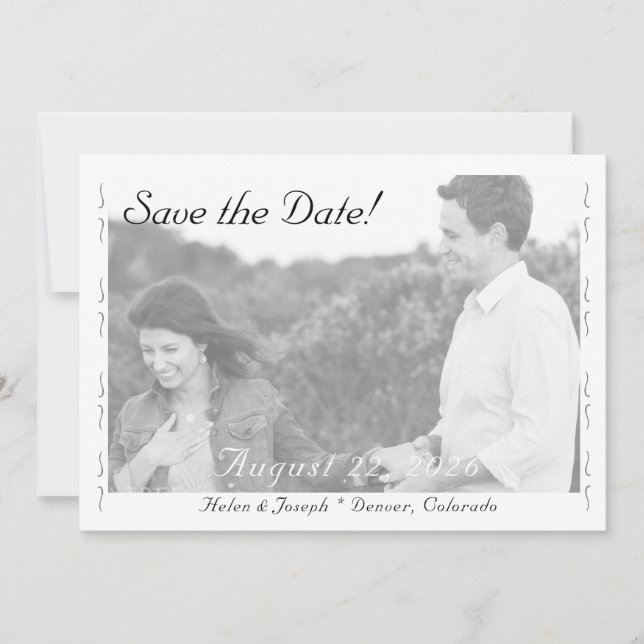 Reserva La Fecha Nuptial Grace B&W Wedding Flat Save The Date Card (Anverso)