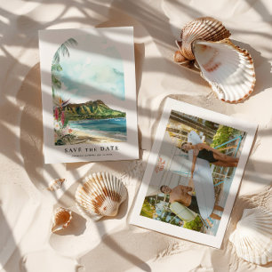 Reserva La Fecha Oahu Acuarela Foto de Save the Date