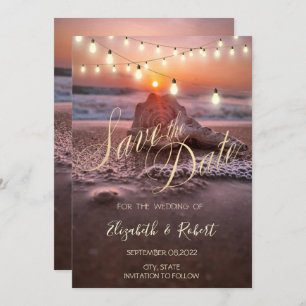 Reserva La Fecha Ocean Sunset Beach Seashell, Light Save The Date