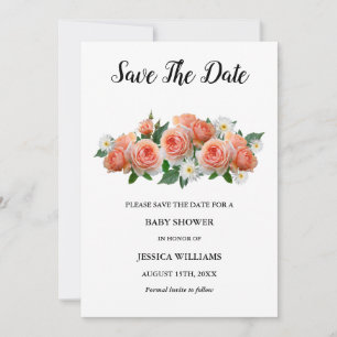 Reserva La Fecha "Oh baby" Rosas de Floral Apricot Baby Shower
