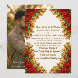 Reserva La Fecha Ohio Red Carnation Vertical Photo Wedding Invitati