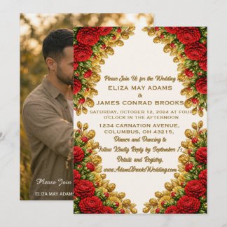 Reserva La Fecha Ohio Red Carnation Vertical Photo Wedding Invitati