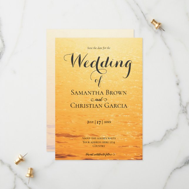 Reserva La Fecha Olas de mar naranjas doradas de verano boda (Anverso/Reverso In Situ)