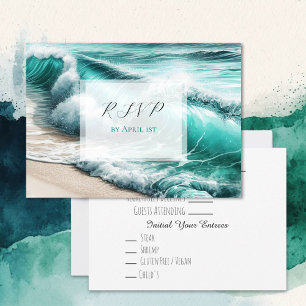 Reserva La Fecha Olas de océano turquesa boda RSVP