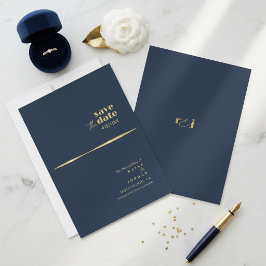 Reserva La Fecha Olas Esculturales Boda Oro Azul Marino ID1312