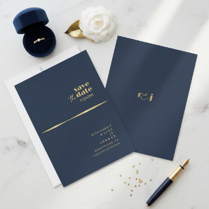 Reserva La Fecha Olas Esculturales Boda Oro Azul Marino ID1312