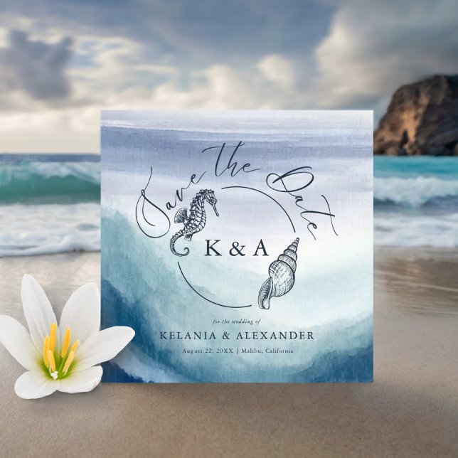 Reserva La Fecha Olas oceánicas de mar Boda de monograma nautico (Subido por el creador)