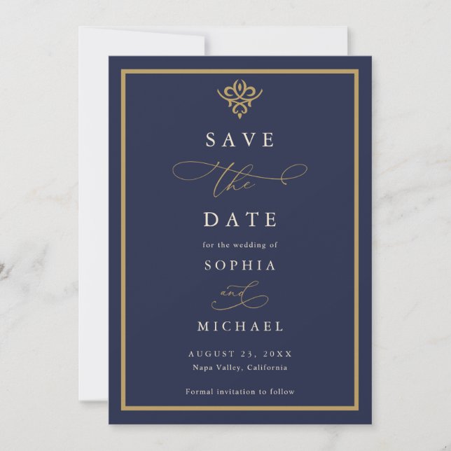 Reserva La Fecha Old Money Navy Blue Save The Date Invitation (Anverso)