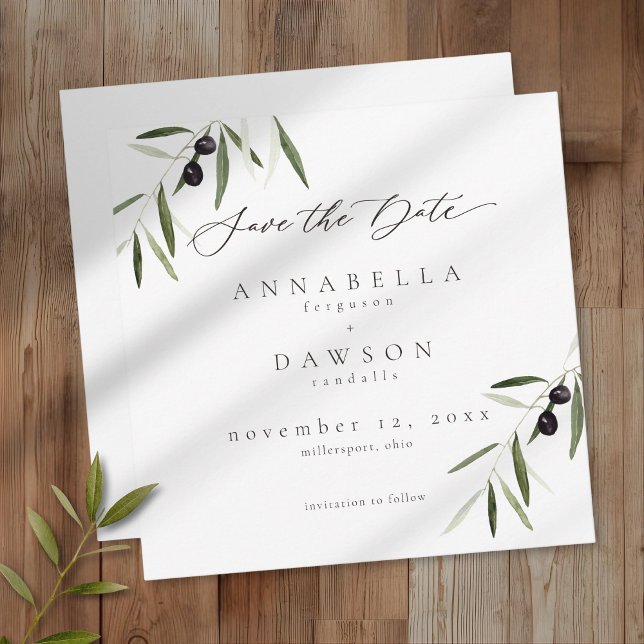 Reserva La Fecha Olive Branch Watercolor Elegant Minimalist Wedding (Olive Branch Watercolor Elegant Minimalist Wedding Save The Date)