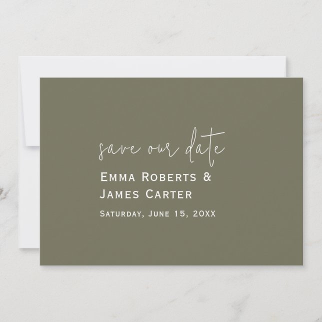 Reserva La Fecha Olive Green Save the Date de Boda (Anverso)