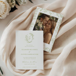 Reserva La Fecha Olive Line Art Floral Monogram Crest Wedding