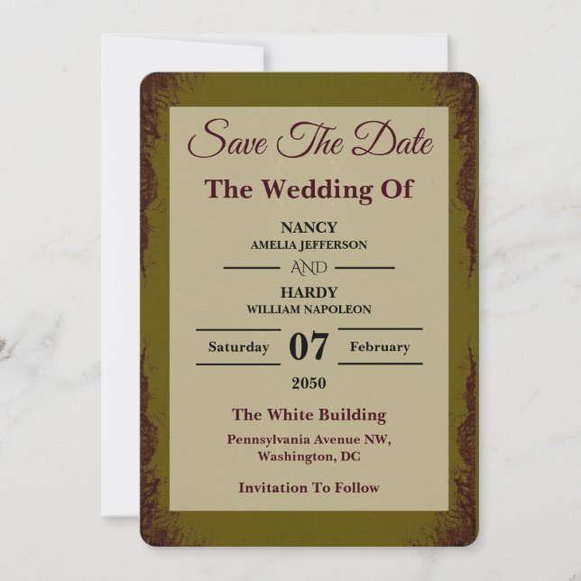 Reserva La Fecha Olive Rust Earthy Wedding Save The Date (Anverso)