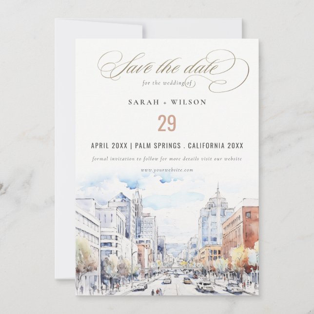 Reserva La Fecha Omaha Nebraska Watercolor Landscape Wedding (Anverso)