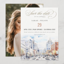 Reserva La Fecha Omaha Nebraska Watercolor Landscape Wedding Photo