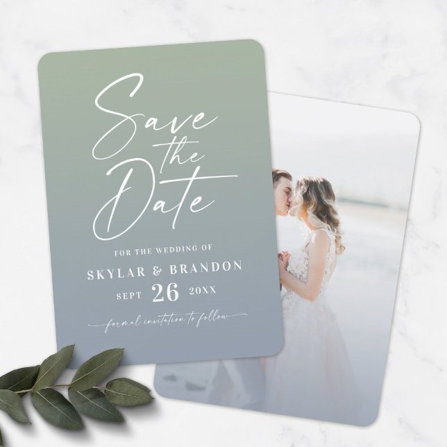 Reserva La Fecha Ombre Dusty Blue & Green con Boda de guiones (Subido por el creador)