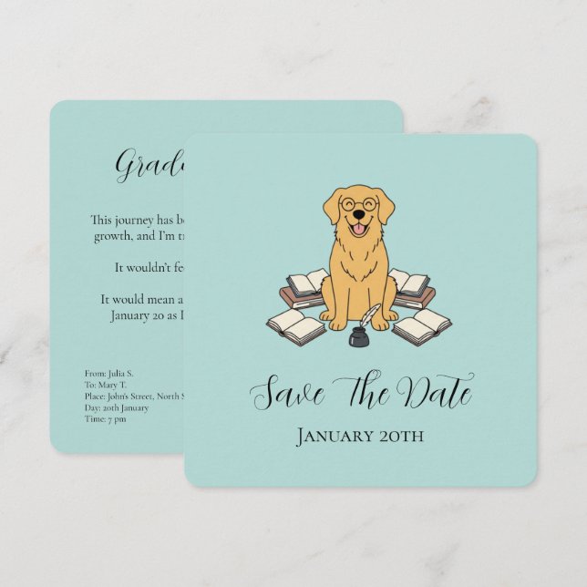 Reserva La Fecha Opal Sweet Student Perro Graduación Save The Date (Anverso / Reverso)